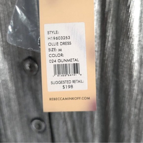 NWT REBECCA MINKOFF OLLIE Gray Silver GUNMETAL Shiny Button Mini Dress MEDIUM - Picture 16 of 16